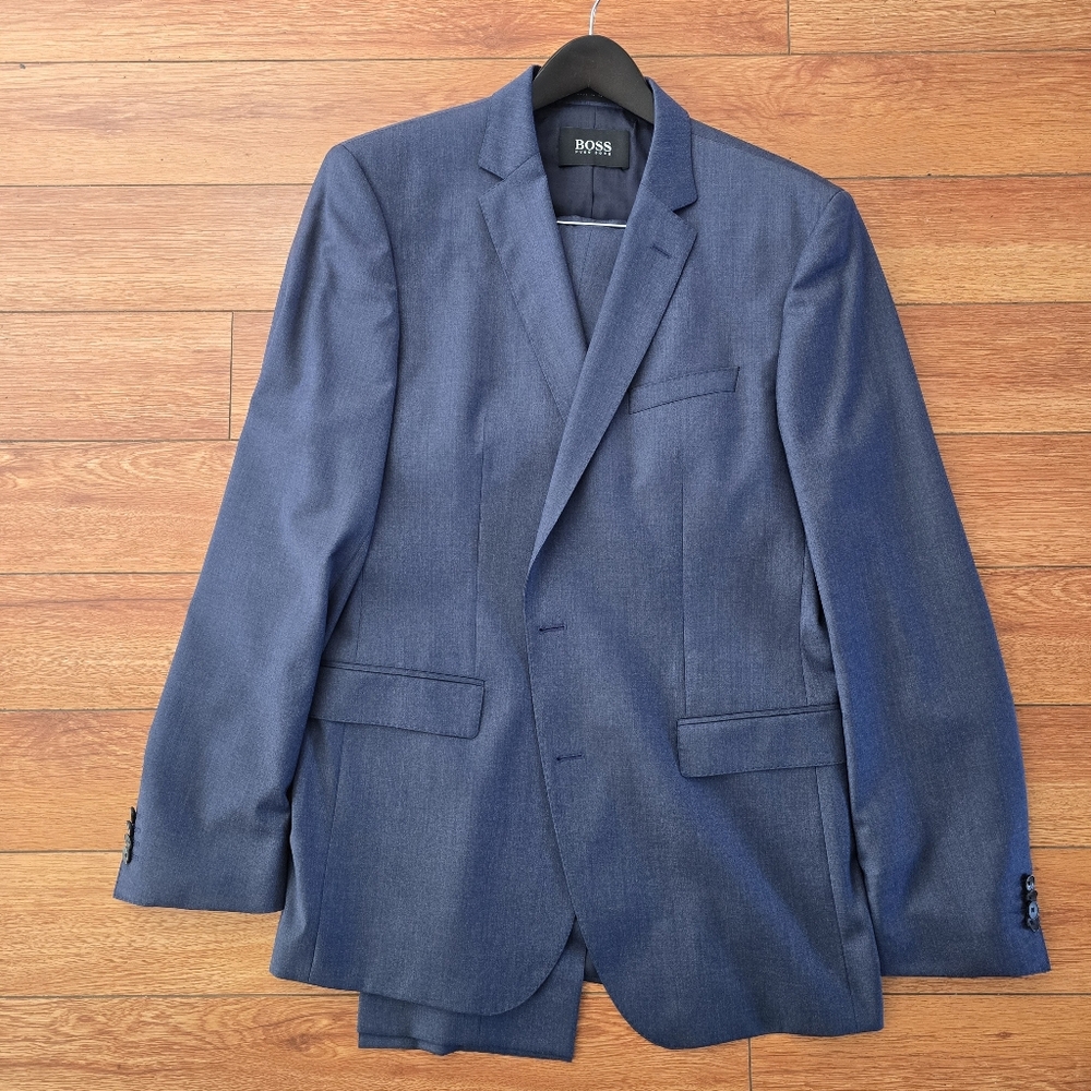 Hugo Boss Huge Genius Slim Fit Wool 2 Piece Suit 44L Pants 38R X 32